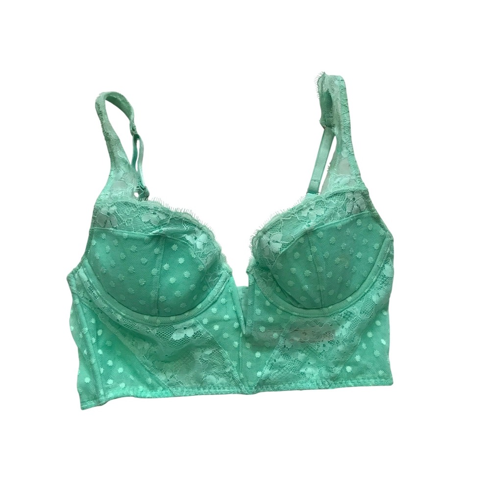 Victorias Secret Dream‎ Angels Mint Green Lace Swiss Dot Longline Bra 34B